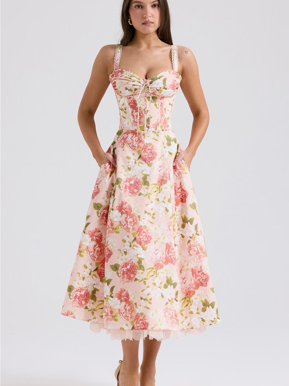 House of CB Pink Floral Midi Dress